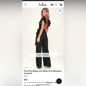 Lulus Fine Print Black and White Print Backless Jumpsuit, Size Small